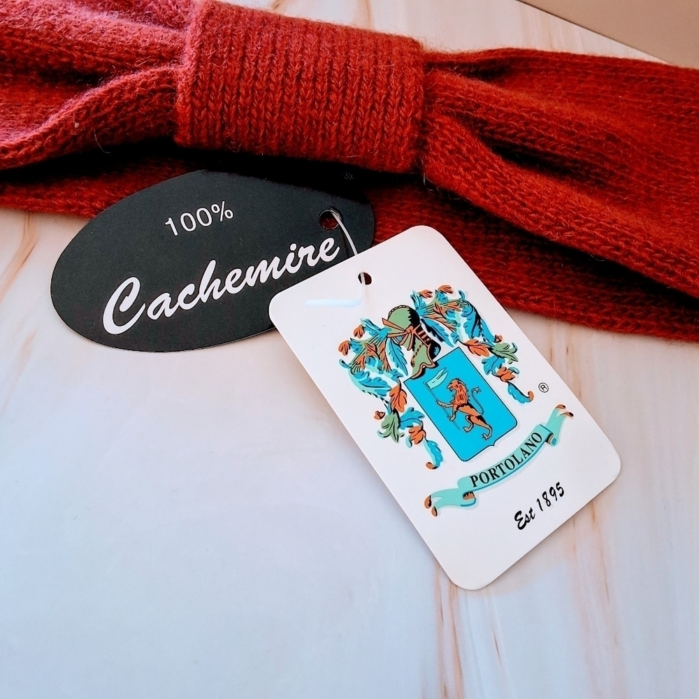 💥 Portolano 100% Cashmere Headband – Rust Red Bow Design